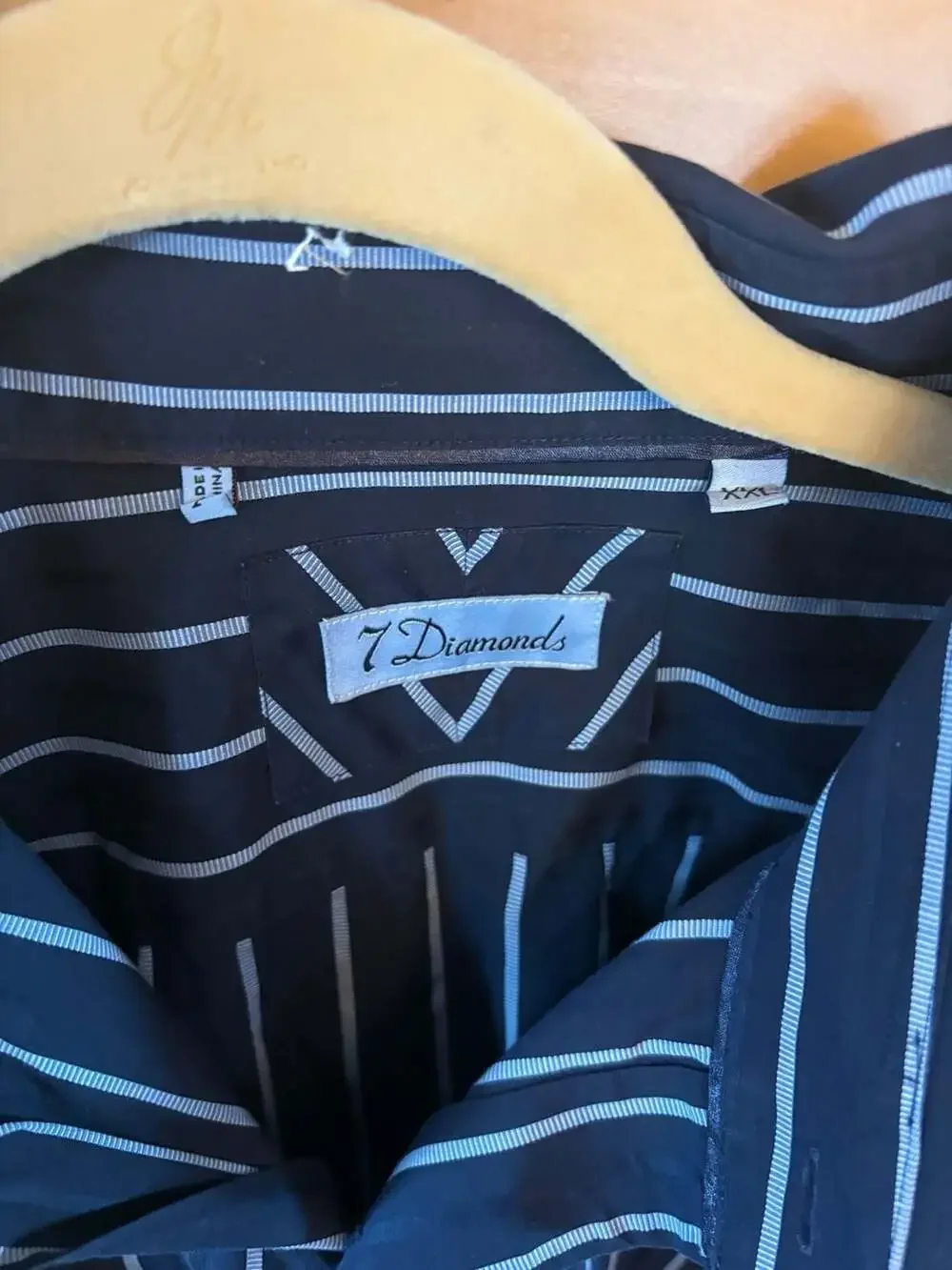 7 Diamonds Men's XXL Navy Blue Striped 100% Cotton Long Sleeve Button Down Shirt - Picture 3 of 5